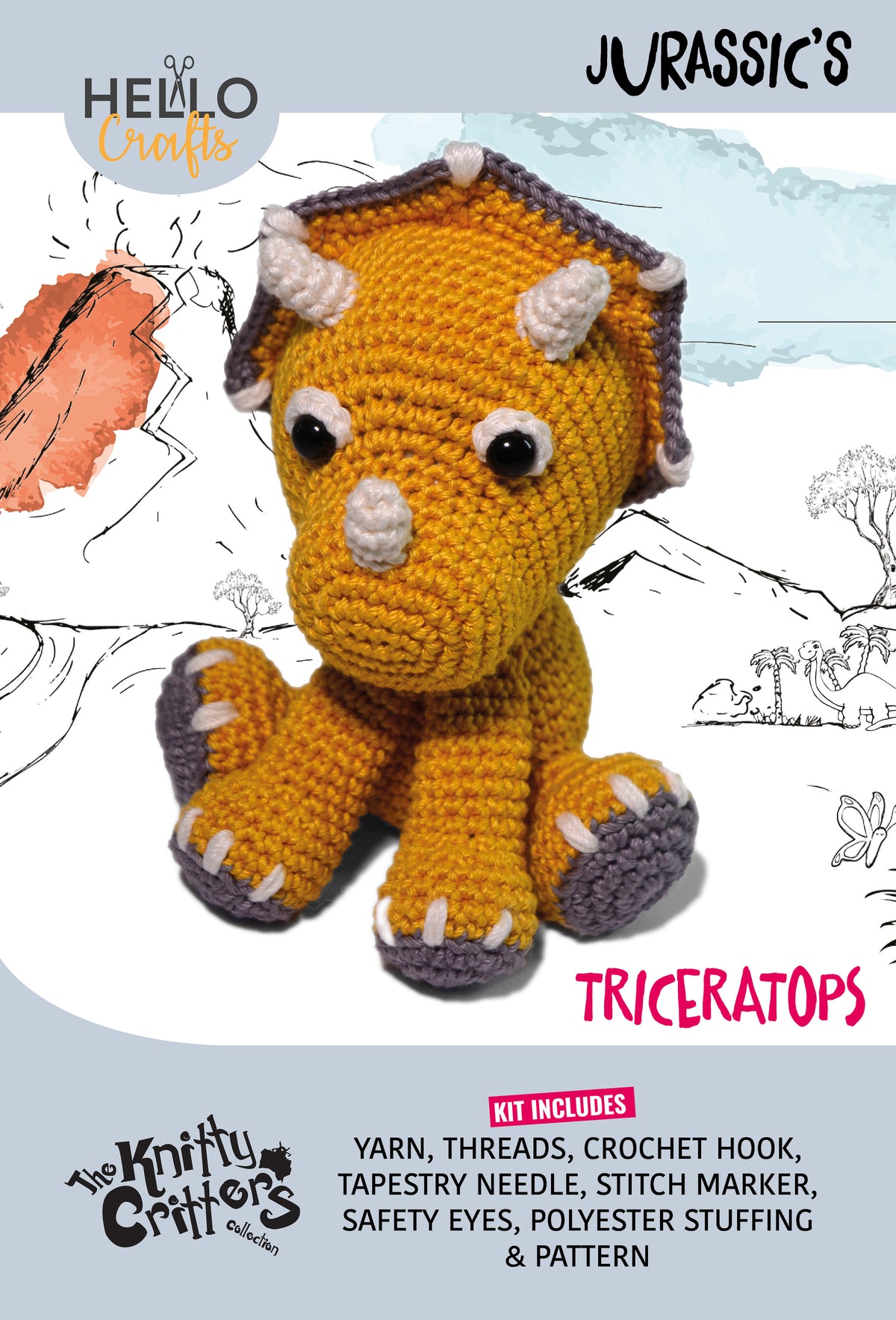 Knitty Critters - Jurassics - Triceratops | DIY Amigurumi Crochet Kit