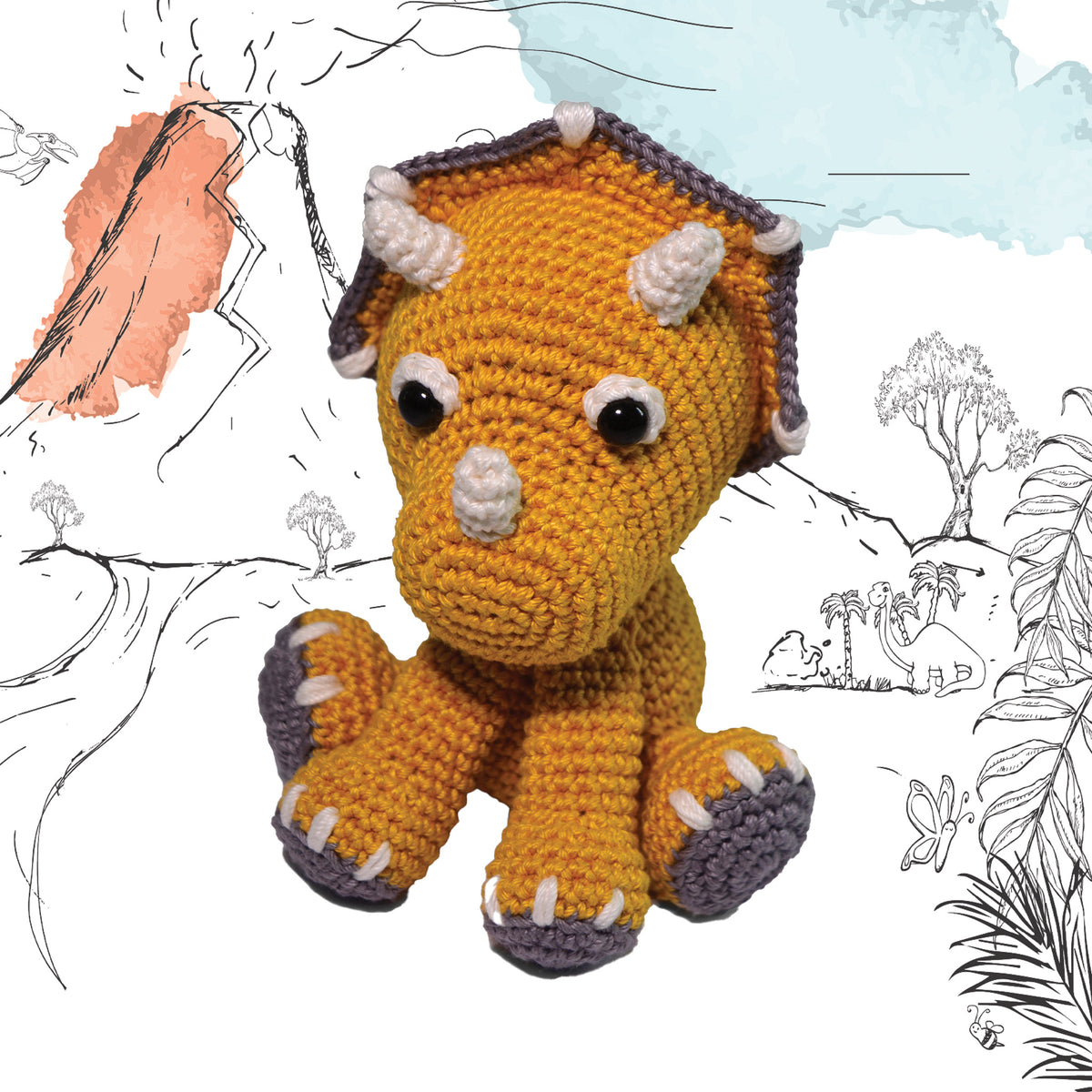 Knitty Critters - Jurassics - Triceratops | DIY Amigurumi Crochet Kit