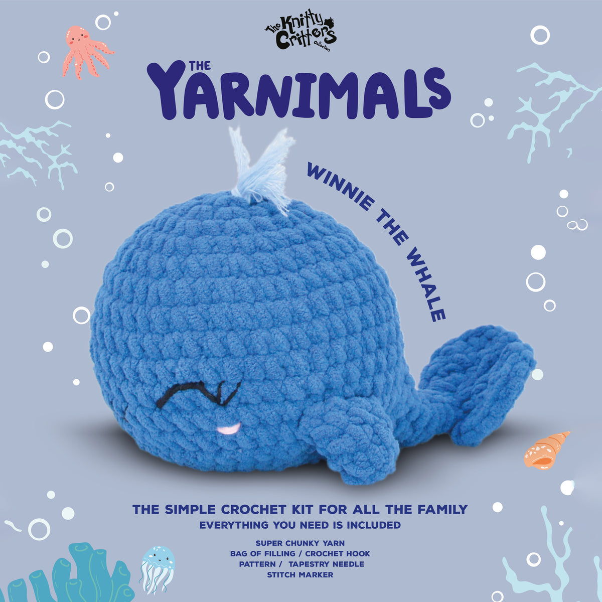 Knitty Critters - Yarnimals - Winnie The Whale | DIY Amigurumi Crochet Kit