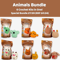 Ringleaders Set of 6 crochet kits - Animals (Cow, Dog, Koala, Loaf Cat, Tiger, Chicken)