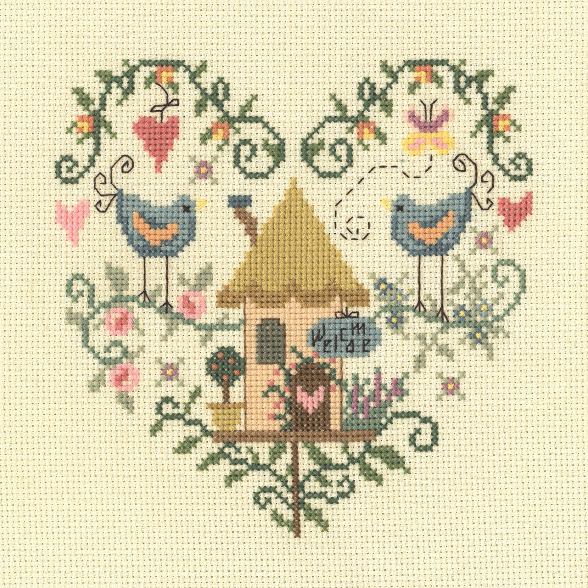 Folk Art - Counted Cross Stitch Kit - Birdhouse Love