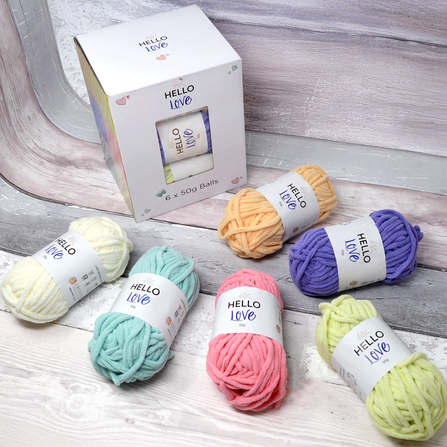 Hello Love Assorted Yarn Packs – 6 x 50g – Pastel